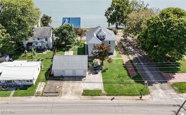 aerial view featuring a water view