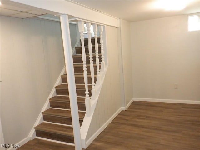 stairway with hardwood / wood-style floors