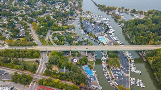 drone / aerial view featuring a water view