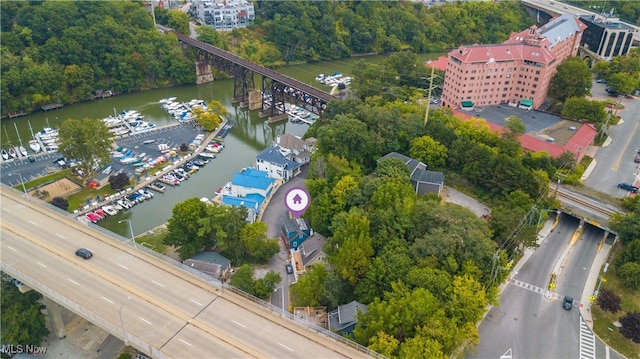 bird's eye view featuring a water view