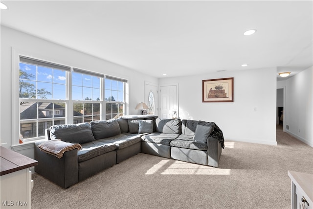 living room with light carpet