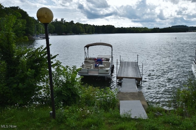 view of dock with a water view