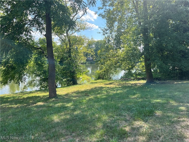 view of yard with a water view