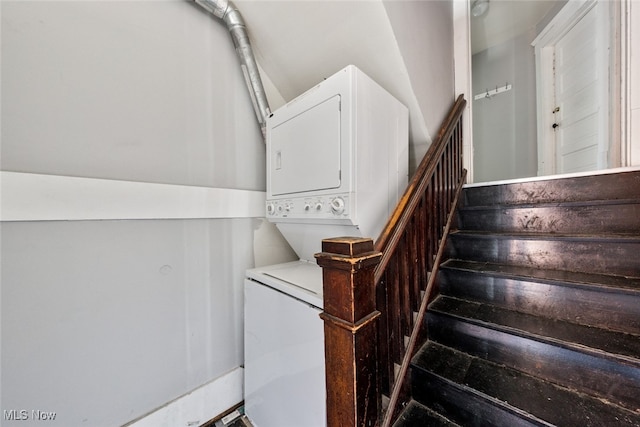 stairway with stacked washer / dryer