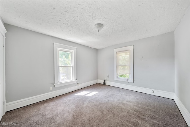 spare room featuring carpet and a textured ceiling