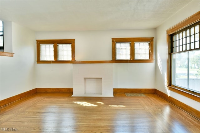 empty room featuring light hardwood / wood-style flooring, a wealth of natural light, and a textured ceiling