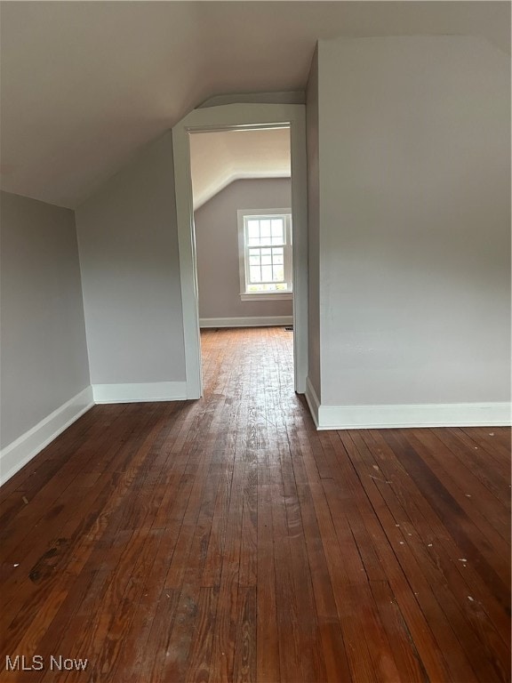 interior space featuring wood-type flooring and vaulted ceiling