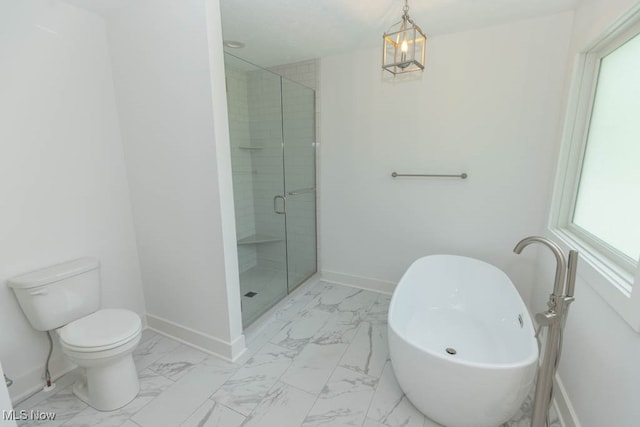 bathroom with plus walk in shower and toilet