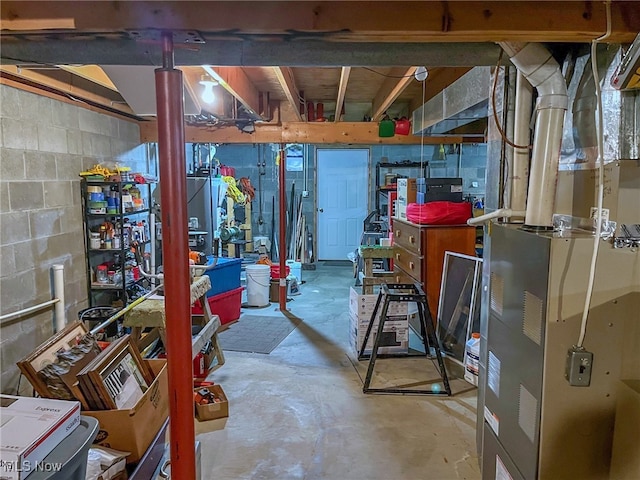 basement with heating unit