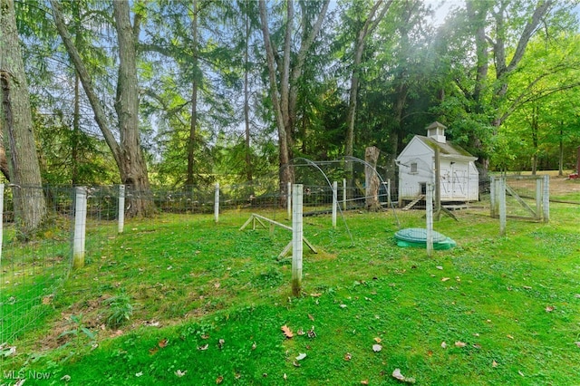 view of yard featuring a shed