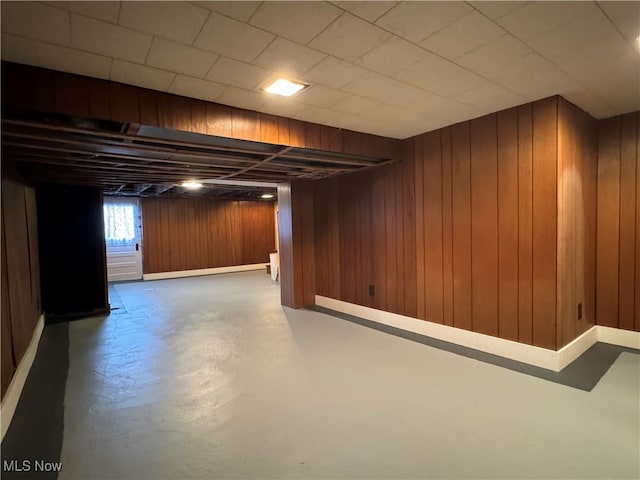 basement with wooden walls