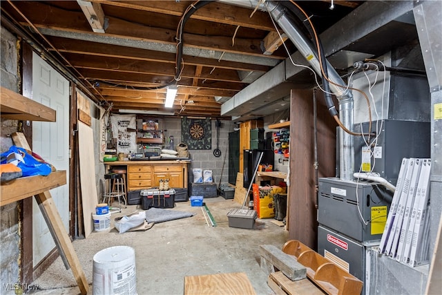 basement with a workshop area