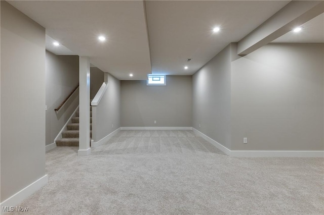 basement with light carpet