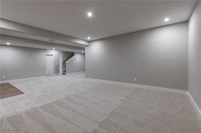 basement featuring carpet