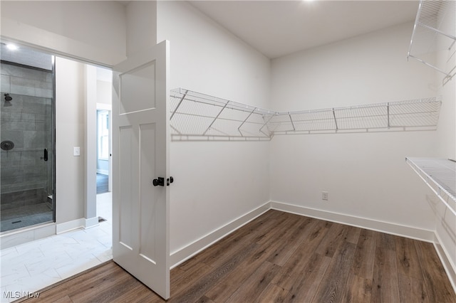 spacious closet with dark wood-type flooring