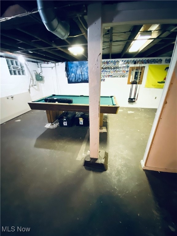 basement with pool table