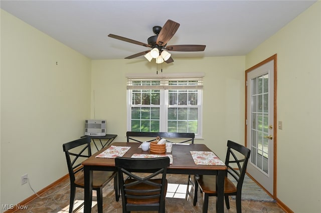 dining area featuring ceiling fan