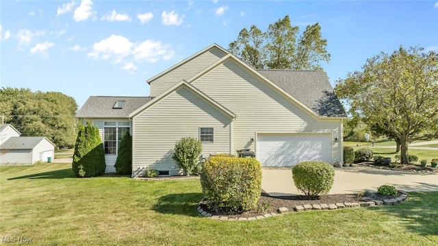 view of side of home with a lawn