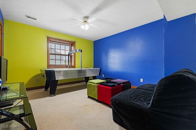 bedroom featuring ceiling fan and carpet flooring