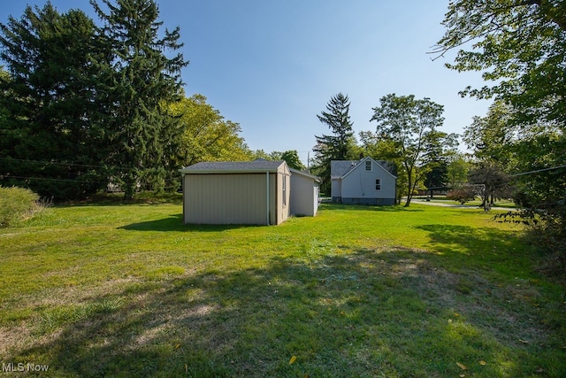 view of yard with a shed