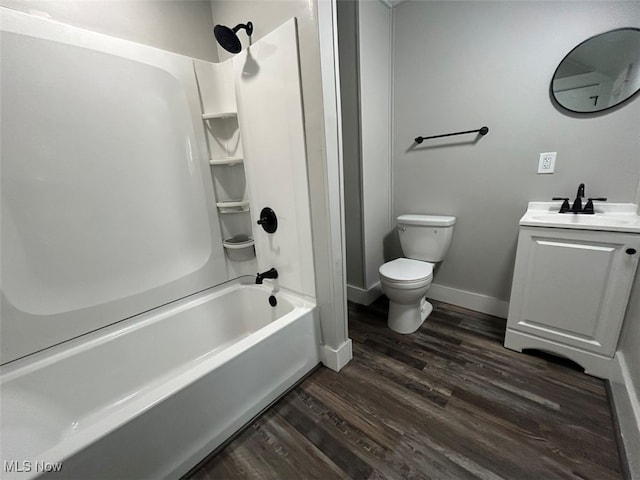 full bathroom featuring shower / bathtub combination, vanity, toilet, and wood-type flooring