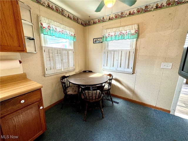 dining space with ceiling fan