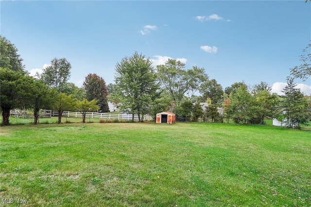 view of yard featuring a storage unit and a rural view