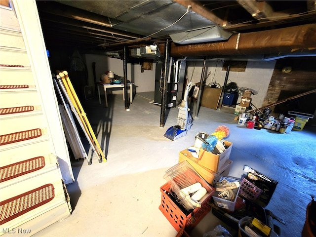 basement with heating unit