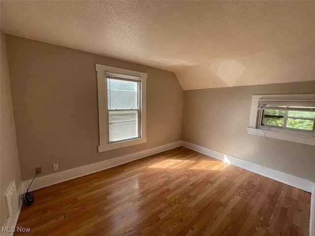 additional living space with lofted ceiling, hardwood / wood-style floors, and plenty of natural light