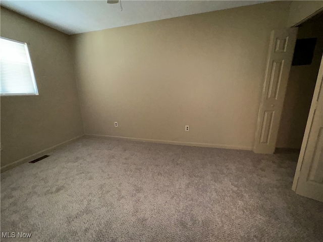 spare room featuring light carpet