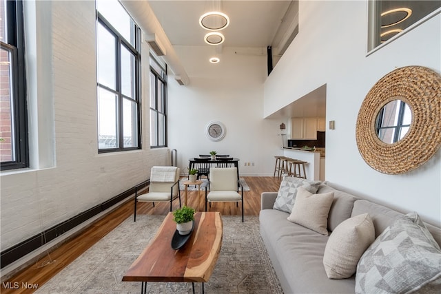 living room with a wealth of natural light and hardwood / wood-style floors