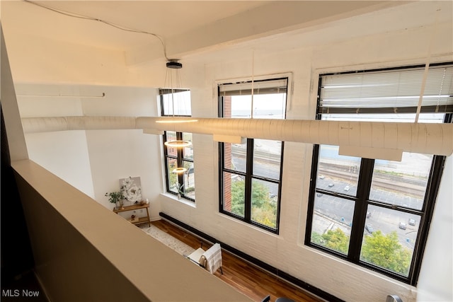 interior space with a wealth of natural light and hardwood / wood-style floors