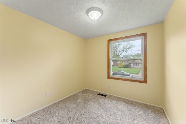 empty room featuring a textured ceiling and carpet flooring