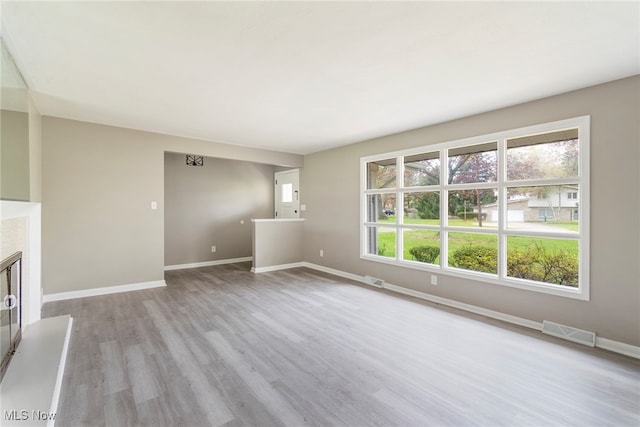 unfurnished living room featuring light hardwood / wood-style floors