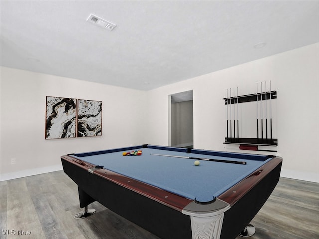 playroom with wood-type flooring and pool table