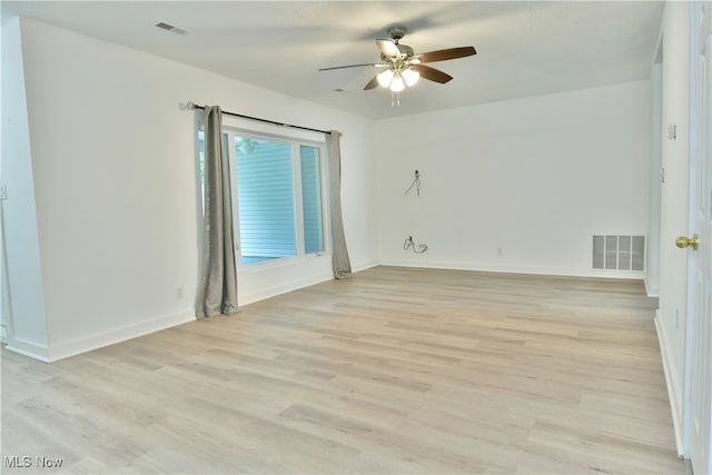 empty room featuring light wood-type flooring and ceiling fan