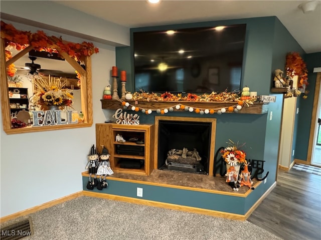 interior space with ceiling fan and hardwood / wood-style flooring