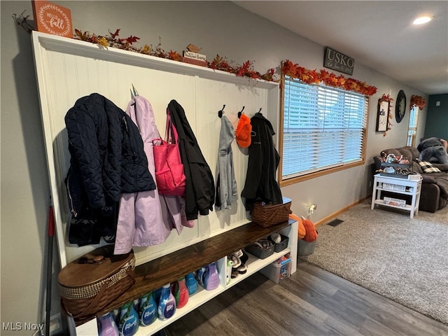 mudroom with wood-type flooring