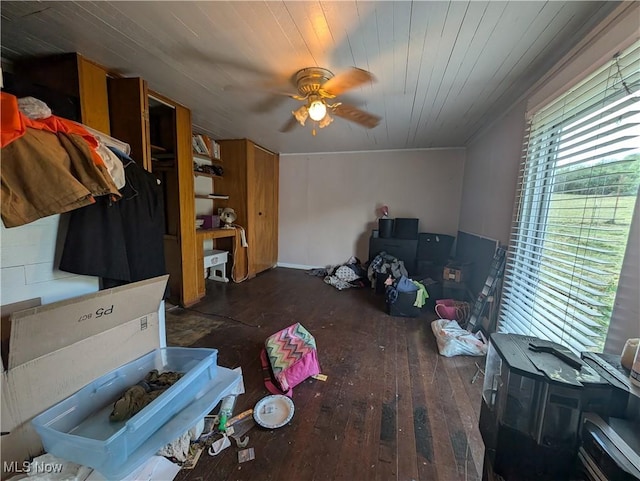 10206 Gillespie Run Rd, Petroleum, WV 26161 - living area with wood-type flooring, a ceiling fan, and wooden ceiling
