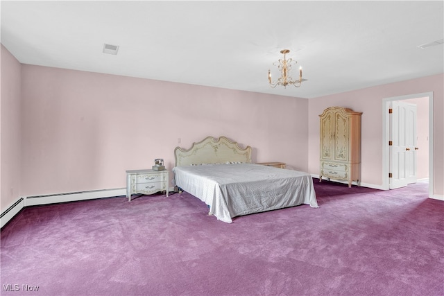 unfurnished bedroom featuring a chandelier and carpet flooring