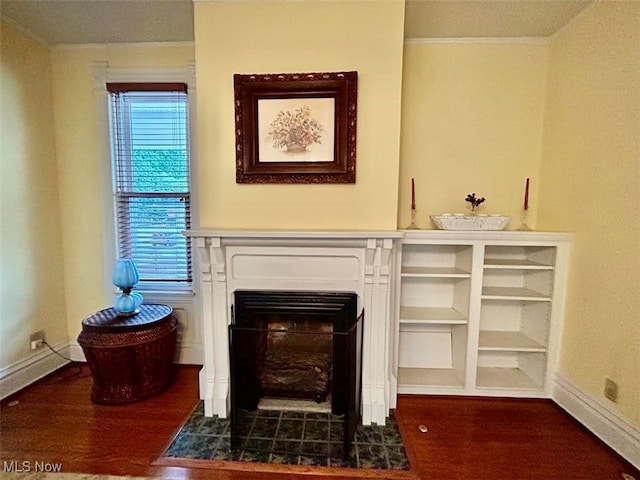 interior space with hardwood / wood-style flooring and a tile fireplace