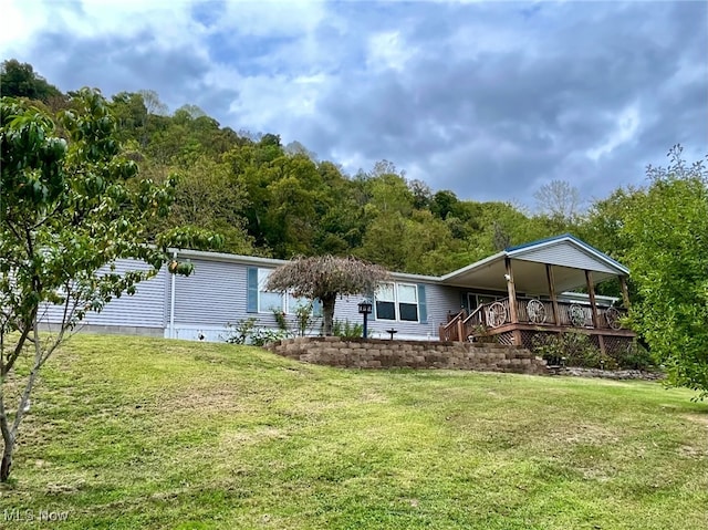 rear view of house featuring a yard