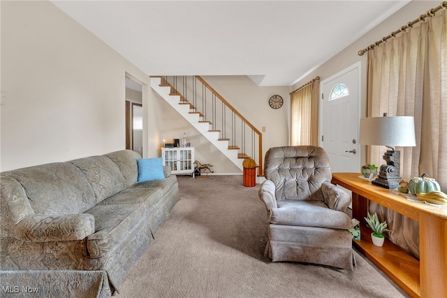 living room with carpet flooring