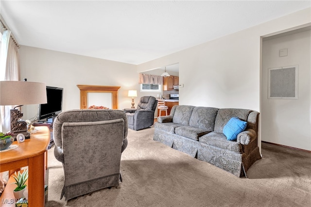 living room featuring light colored carpet