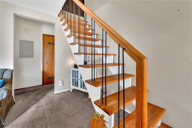 staircase with carpet floors