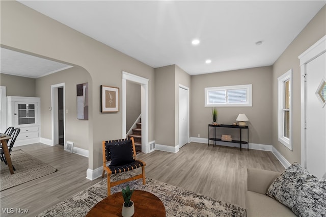 living room with light wood-type flooring