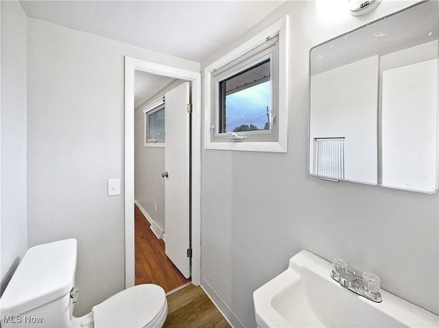 bathroom featuring hardwood / wood-style floors, toilet, and sink