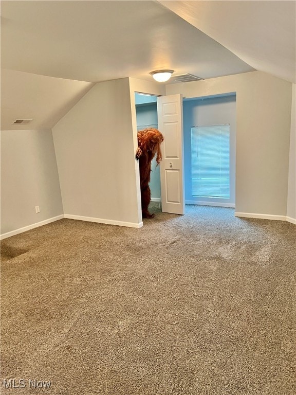 additional living space with carpet floors and vaulted ceiling