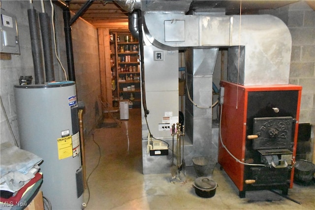 utilities featuring water heater and electric panel