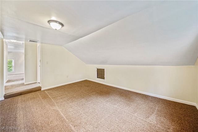 additional living space with lofted ceiling and carpet